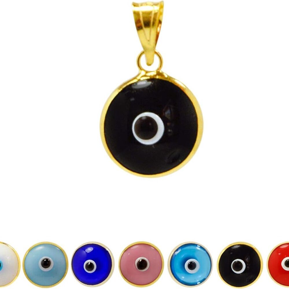 Gold Plated 925 Sterling Silver 10 MM Round Glass Evil Eye Charm Pendant - 7 Col